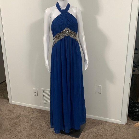 Little Mistress Dresses & Skirts - Little Mistress London Blue Halter Gown Beaded Bodice (amazing!) US Size 6